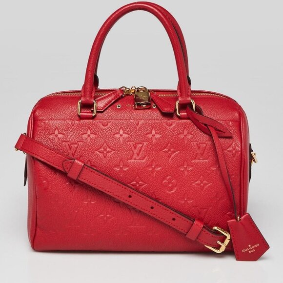 Louis Vuitton Rouge Cerise Monogram Empreinte Leather Speedy Bandouliere 25 Bag - Picture 1 of 11